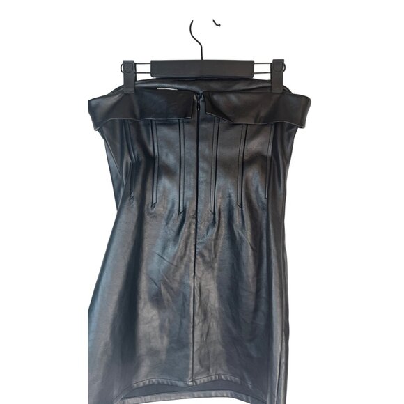 2/$30 Sky To Moon Large Black Faux Leather Mini Strapless Dress - Picture 5 of 13